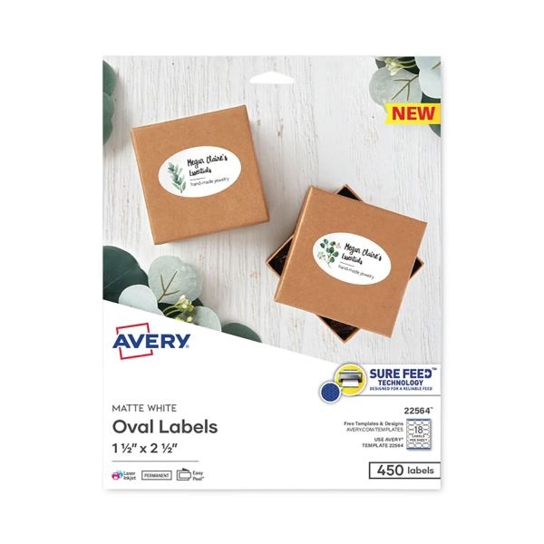 Avery Laser/Inkjet Media Labels, Inkjet/Laser Printers, 1.5 X 2.5, White, 18 Labels/Sheet, 25 Sheets/Pack