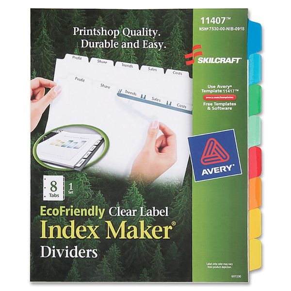 Skilcraft Index Maker Clear Label Dividers With White Tabs, 8-Tab (Abilityone7530-01-600-6978)