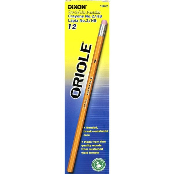 Dixon Oriole Pencil, Presharpened, Hb Lead, Pack Of 12