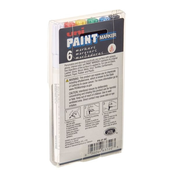 Uni-Paint Permanent Marker, Fine Bullet Tip, Assorted Colors, 6/Set
