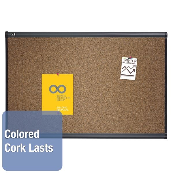 Quartet Select Prestige Color Cork Bulletin Board, 24" X 36", Aluminum Frame With Graphite Finish