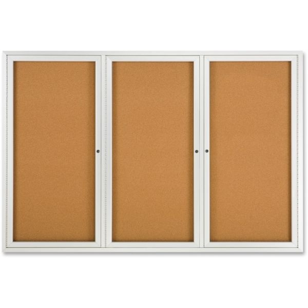 Quartet Fully Enclosed 3-Door Bulletin Board, 72" X 48", Aluminum Frame With Silver Finish