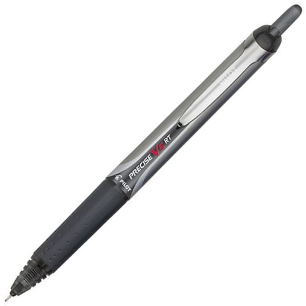 Pilot Precise V5 Liquid Ink Retractable Rollerball Pens, Extra Fine Point, 0.5 Mm, Black Barrels, Black Ink, Pack Of 12