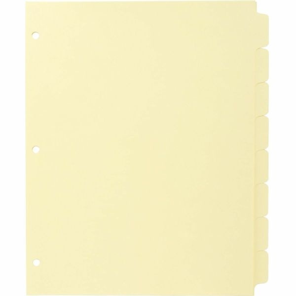 Business Source Mylar-Reinforced Plain Tab Indexes - 8 Write-On Tab(S) - 8.5" Divider Width X 11" Divider Length - Letter - 3 Hole Punched - Canary Tab(S) - Hole-Punched, Mylar Reinforced Edge - 24 / Box