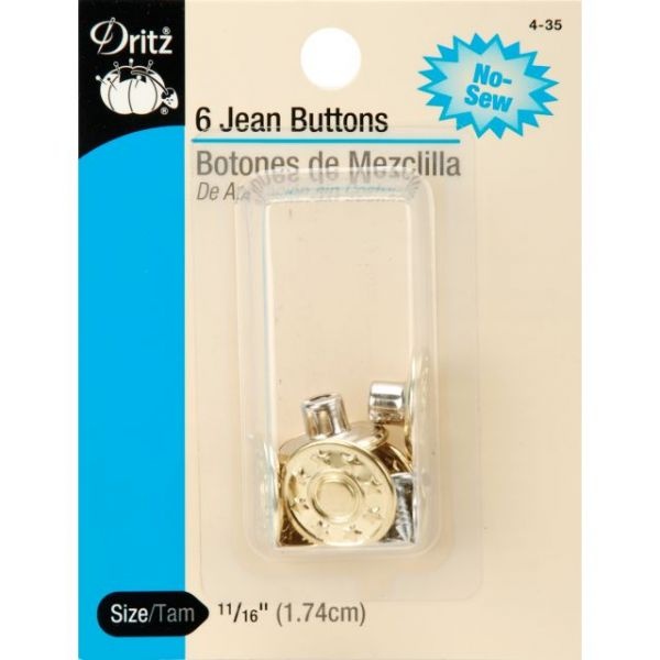 Dritz No-Sew Jean Buttons 11/16" 6/Pkg