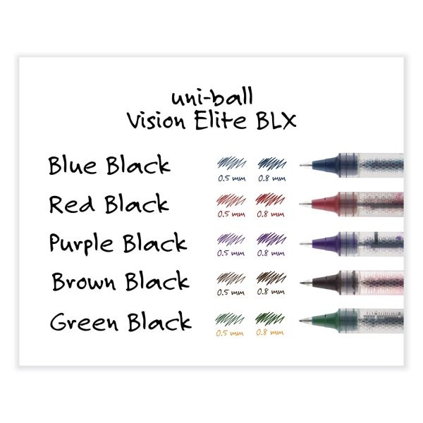 Uniball Vision Elite Blx Series Hybrid Gel Pen, Stick, Bold 0.8 Mm, Assorted Ink And Barrel Colors, 5/Pack