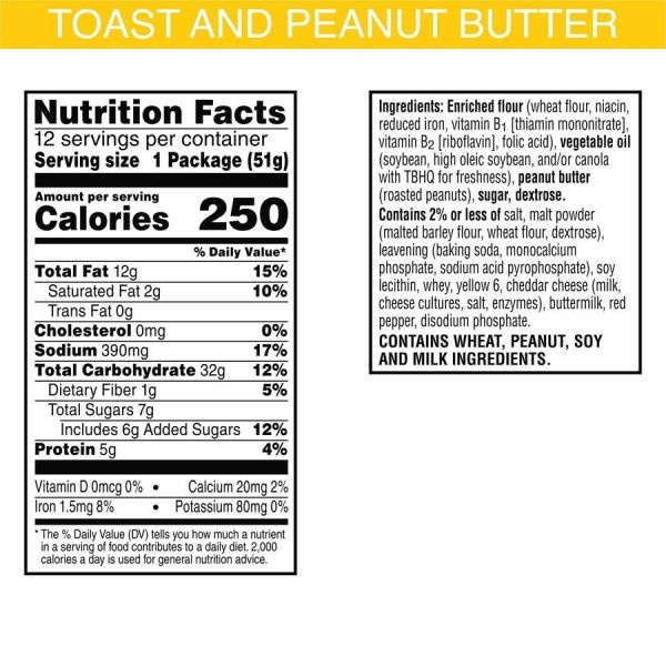 Keebler Sandwich Crackers, Toast And Peanut Butter, 1.8 Oz, Box Of 12