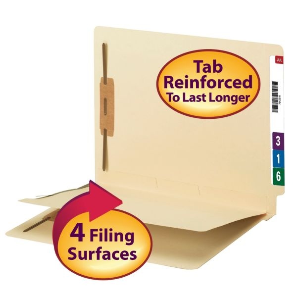 Smead End-Tab Fastener Folders With Dividers, Letter Size, Manila, Box Of 50