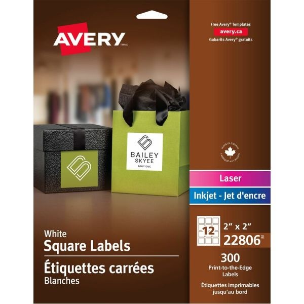 Avery Matte White Square Labels2" X 2"