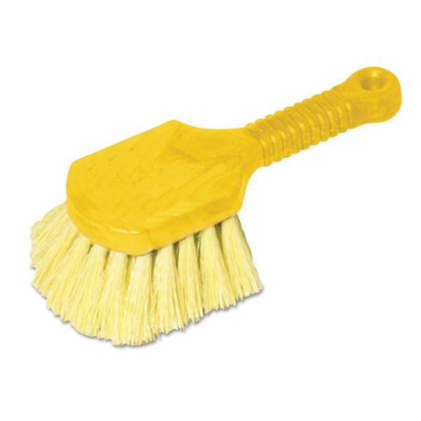 Rubbermaid Commercial Long Handle Scrub, 8" Plastic Handle, Yellow Handle W/Yellow Bristles