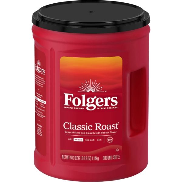 Folgers Ground Coffee, Classic Roast, Medium Roast, 40.3 Oz, 1 Each