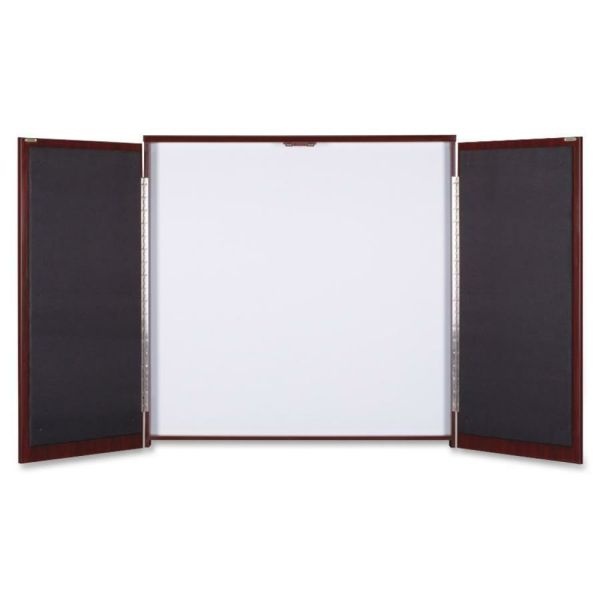 Lorell Presentation Cabinet - 47.3" X 4.8" X 47.3" - Drywipe Whiteboard, Hinged Door - Mahogany - Melamine, Laminate - Assembly Required