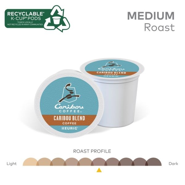 Caribou Coffee Single-Serve Coffee K-Cups, Caribou Blend, Carton Of 4 K-Cups, Box Of 24 Cartons