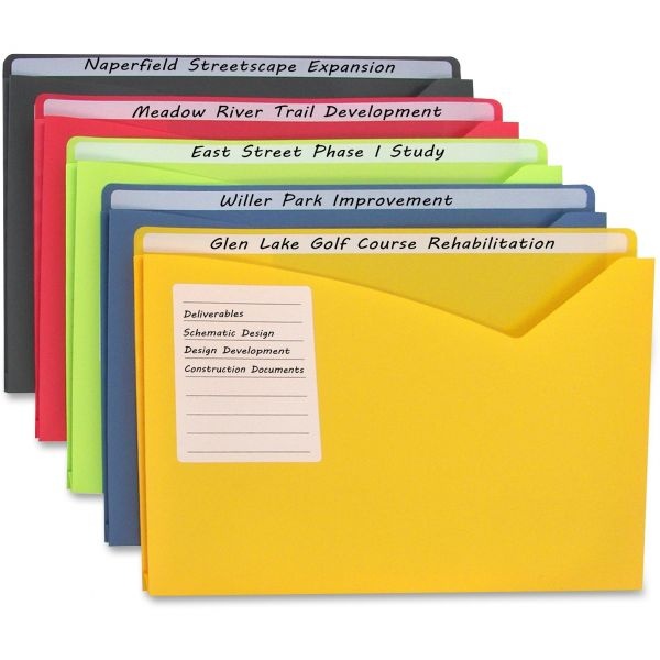 C-Line Write-On Poly File Jackets, Straight Tab, Letter Size, Assorted Colors, 25/Box