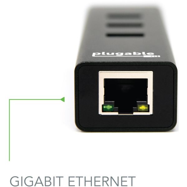 Plugable Usb Hub With Ethernet, 3 Port Usb 3.0 Bus Powered Hub With Gigabit Ethernet