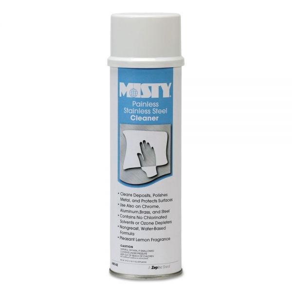 Misty Water-Based Stainless Steel Cleaner, Lemon Scent, 18 Oz Aerosol Spray, 12/Carton