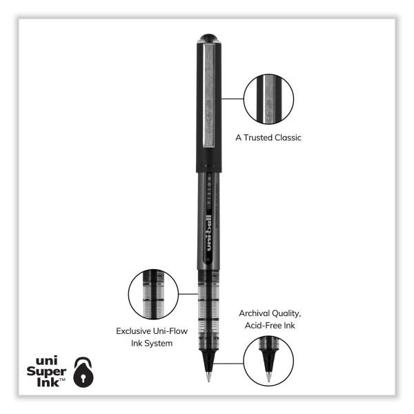 Uniball Vision Roller Ball Pen, Stick, Bold 1 Mm, Blue Ink, Black/Blue/Clear Barrel, Dozen