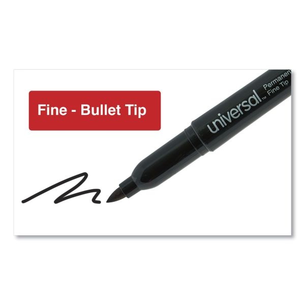 Universal Pen Style Permanent Markers, Fine Point, Black, Dozen