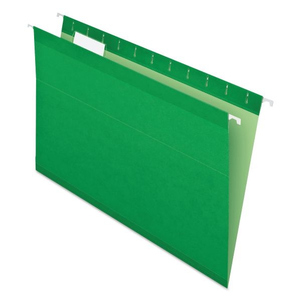 Pendaflex Colored Reinforced Hanging Folders, Legal Size, 1/5-Cut Tabs, Bright Green, 25/Box