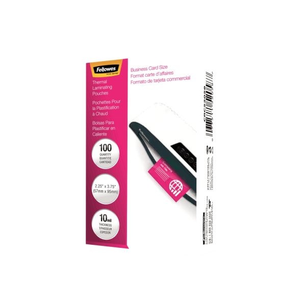 Fellowes Laminating Pouches, Type G, Glossy, 2.25" X 3.75", 10 Mil Thick, Clear, Pack Of 100