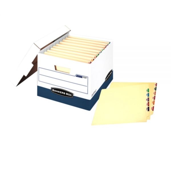 Bankers Box Stor/File End Tab Storage Boxes, Letter/Legal Files, White/Blue, 12/Carton
