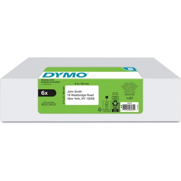 Dymo Standard Shipping Labels For Labelwriter Label Printers, 2 5/16" X 4", White, 300 Labels Per Roll, Pack Of 6 Rolls