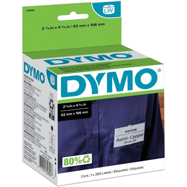 Dymo Name Badge Insert Labels, 2.43" X 4.18", White, 250 Labels/Box