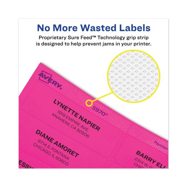 Avery High-Visibility Permanent Laser Id Labels, 1 X 2 5/8, Neon Magenta, 750/Pack