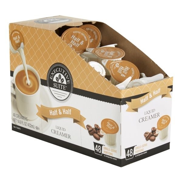 Executive Suite Half-And-Half Liquid Coffee Creamer, Original Flavor, Carton Of 4 Boxes Of 48 Single Serve Tubs