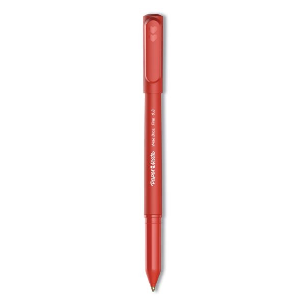 Paper Mate Write Bros. Ballpoint Pen, Stick, Fine 0.8 Mm, Red Ink, Red Barrel, Dozen