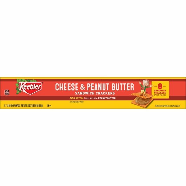 Keebler Sandwich Crackers, Single Serve Snack Crackers, Office And Kids Snacks, Big Snack Pack, Cheese And Peanut Butter, 21.6Oz Tray (12 Packs)