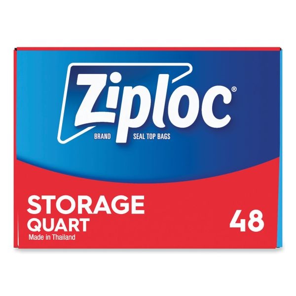 Ziploc Double Zipper Storage Bags, 1 Qt, 1.75 Mil, 9.63" X 8.5", Clear, 48/Box