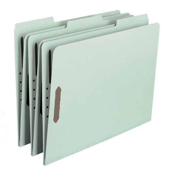 Smead Pressboard Fastener Folders, 1" Expansion, 8 1/2" X 11", Letter, 100% Recycled, Gray/Green, Box Of 25