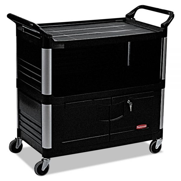 Rubbermaid Commercial Xtra Equipment Cart, Plastic, 3 Shelves, 300 Lb Capacity, 20.75" X 40.63" X 37.8", Black