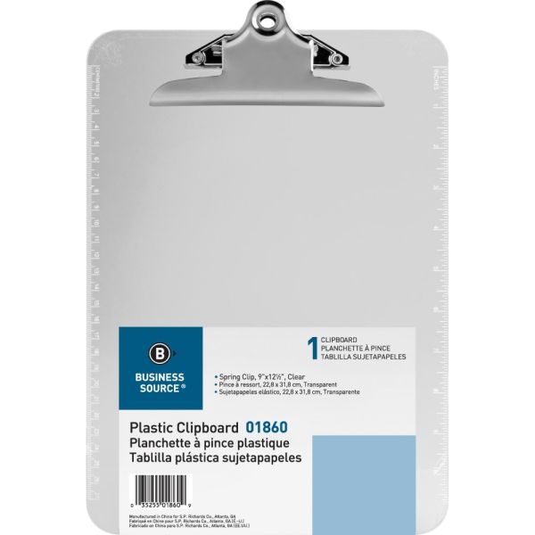 Sparco Plastic Clipboard, 8 1/2" X 12", Clear