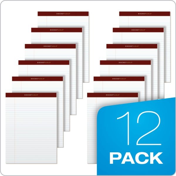 Tops Docket Gold Ruled Perforated Pads, Wide/Legal Rule, 50 White 8.5 X 11.75 Sheets, 12/Pack