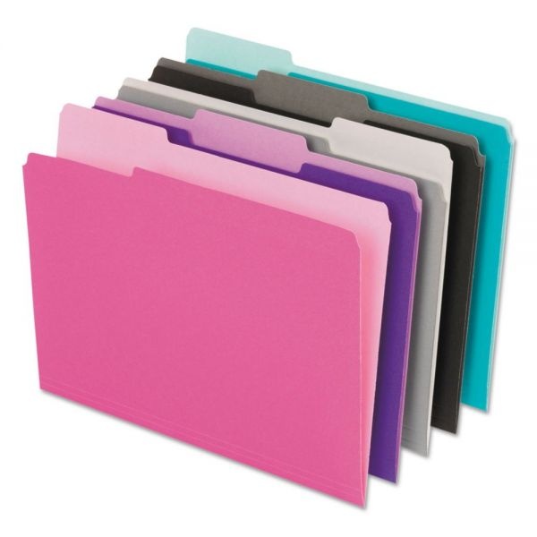 Pendaflex Interior File Folders, 1/3-Cut Tabs: Assorted, Letter Size, Assorted Colors: Aqua/Black/Gray/Pink/Violet, 100/Box
