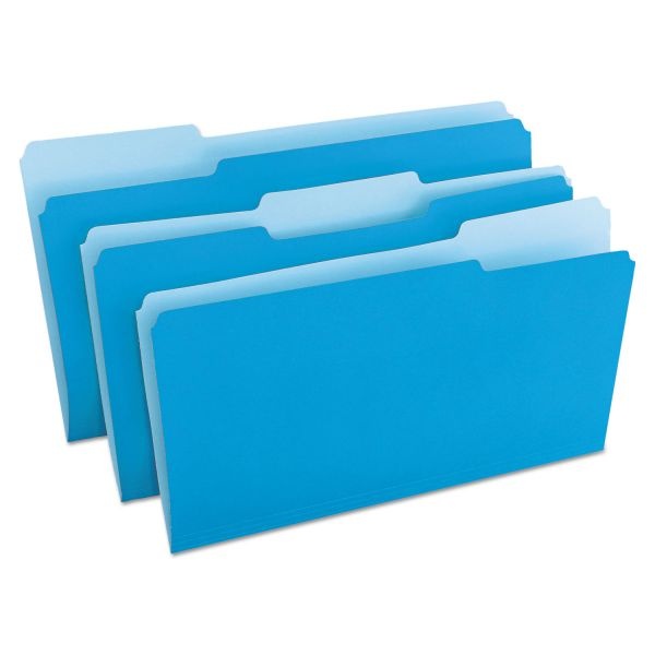 Universal Deluxe Colored Top Tab File Folders, 1/3-Cut Tabs: Assorted, Legal Size, Blue/Light Blue, 100/Box