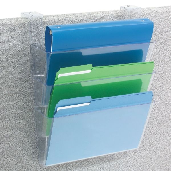 Deflecto Docupocket Three-Pocket File Partition Set With Brackets, 3 Sections, Letter Size, 13" X 4" X 20", Clear, 3/Set