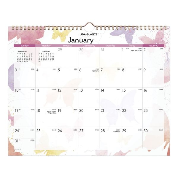 At-A-Glance Watercolors Recycled Monthly Wall Calendar, Watercolors Artwork, 15 X 12, White/Multicolor Sheets, 12-Month (Jan-Dec): 2024