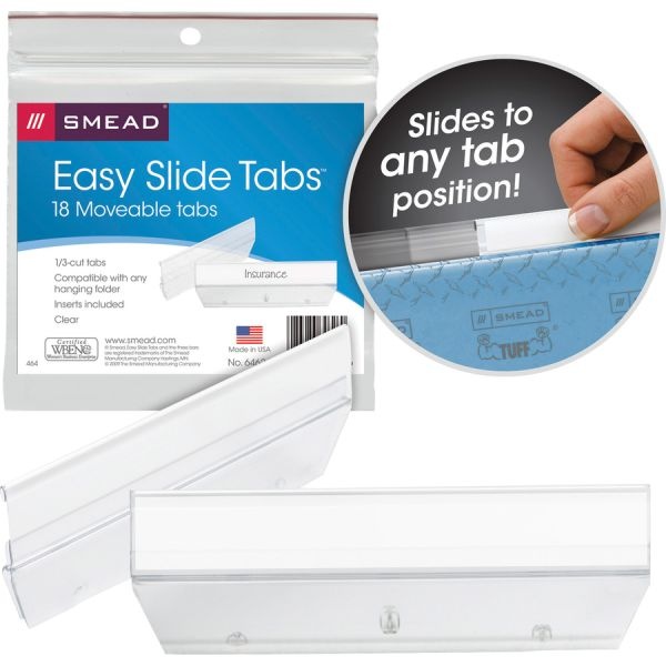 Smead Easy Slide Tabs, 3 1/2" X 1/2", Clear, Pack Of 18