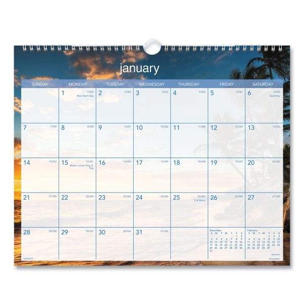 At-A-Glance Tropical Escape Wall Calendar, Tropical Escape Photography, 15 X 12, Pale Blue/Multicolor Sheets, 12-Month (Jan To Dec): 2024