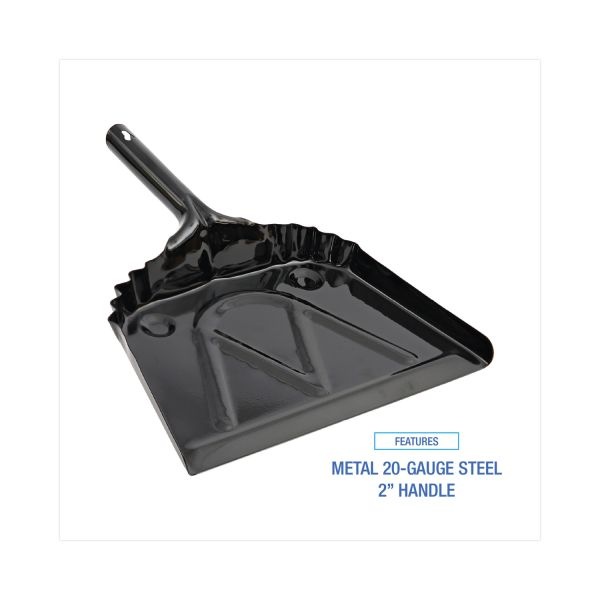 Boardwalk Metal Dust Pan, 12 X 14, 2 " Handle, 20-Gauge Steel, Black