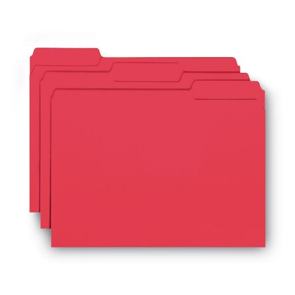 Smead Interior File Folders, 1/3-Cut Tabs: Assorted, Letter Size, 0.75" Expansion, Red, 100/Box