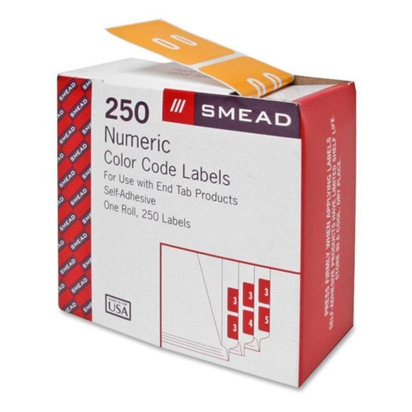 Smead Numerical End Tab File Folder Labels, 0, 1.5 X 1.5, Yellow, 250/Roll