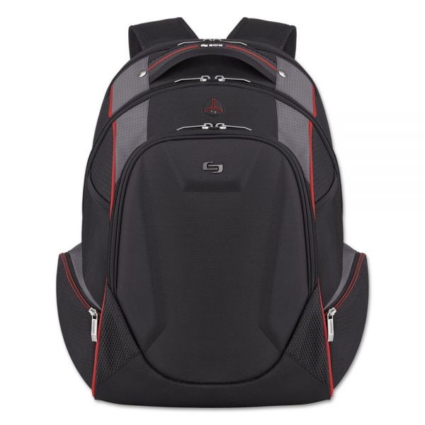 Solo Launch Laptop Backpack, Fits Devices Up To 17.3", Polyester, 12.5 X 8 X 19.5, Black/Gray/Red
