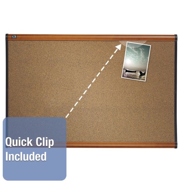 Quartet Select Prestige Color Cork Bulletin Board, 48" X 36", Aluminum Frame With Light Cherry Finish