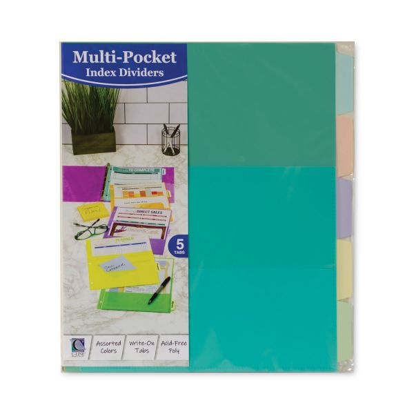 C-Line Index Dividers With Multi-Pockets, 5-Tab, 11.5 X 10, Assorted, 1 Set