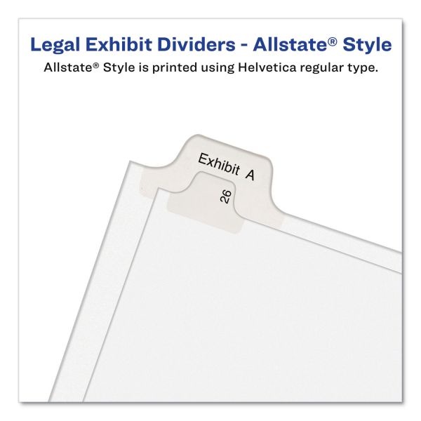 Avery Preprinted Legal Exhibit Side Tab Index Dividers, Allstate Style, 26-Tab, W, 11 X 8.5, White, 25/Pack