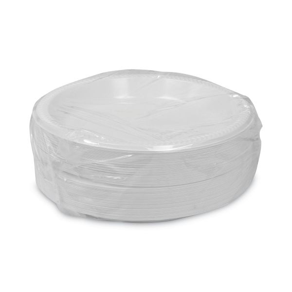 Pactiv Evergreen Meadoware Impact Plastic Dinnerware, Plate, 10.25" Dia, White, 500/Carton